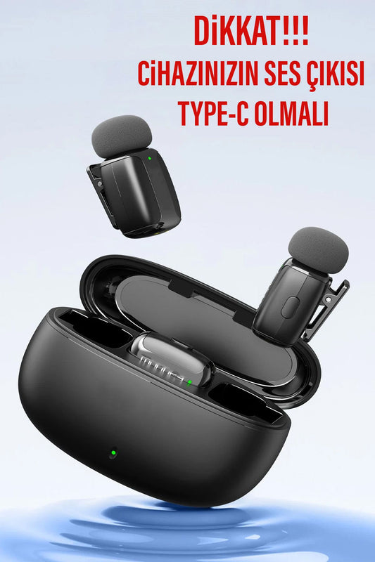 Kablosuz TYPE-C Yaka Mikrofonu Profesyonel 2 Mikrofonlu TypeC - Görsel 2