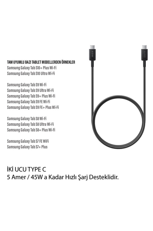 Samsung Galaxy Tab S7 Tab S8 Tab S9 Tab S10 Type C Hızlı Şarj Kablosu - Görsel 2