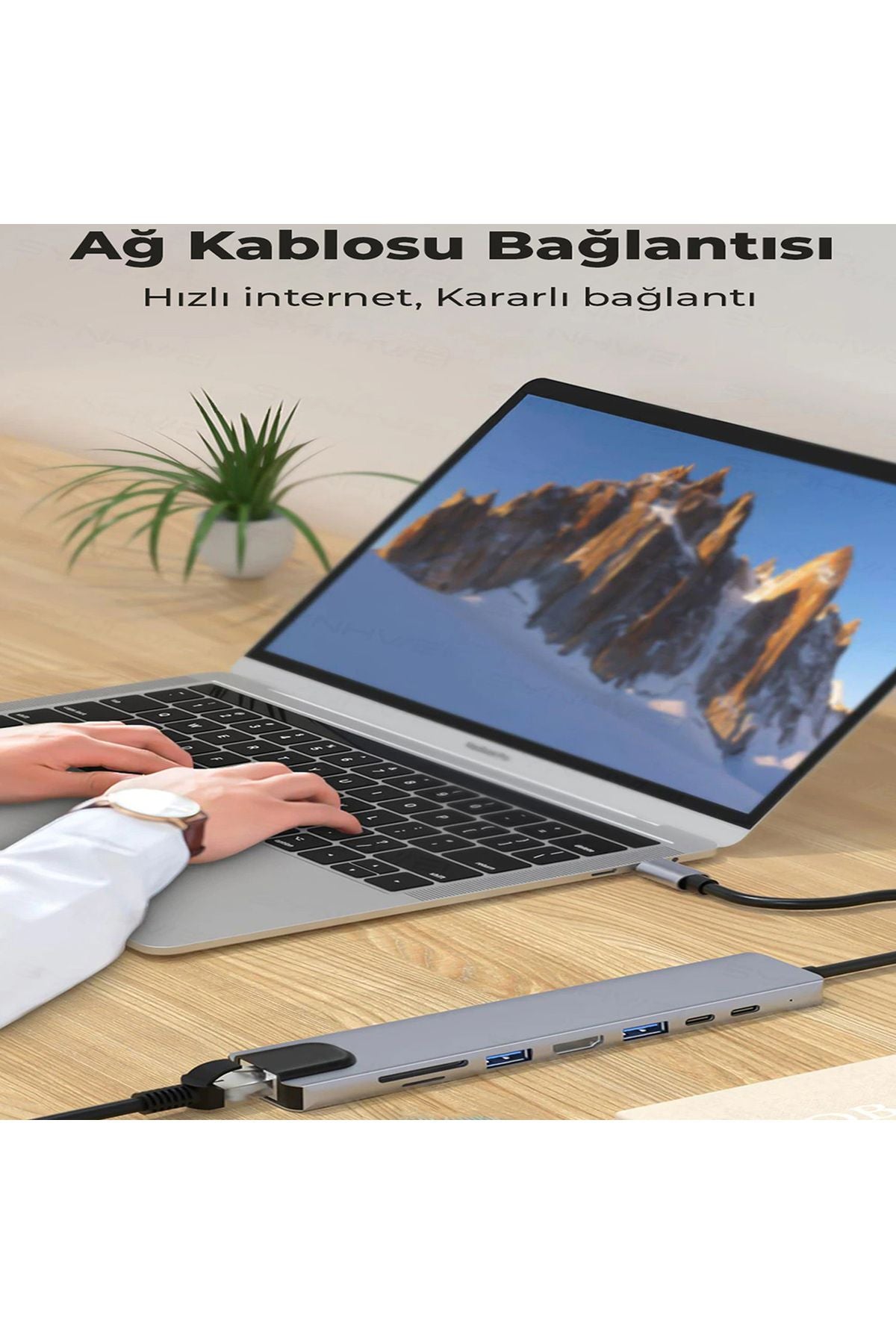 SHAZA 8in1 USB Type-C Hub Çoklayıcı Tablet Bilgisayar Telefon Port Adaptör HDMI USB Ethernet PD Girişli - Görsel 5