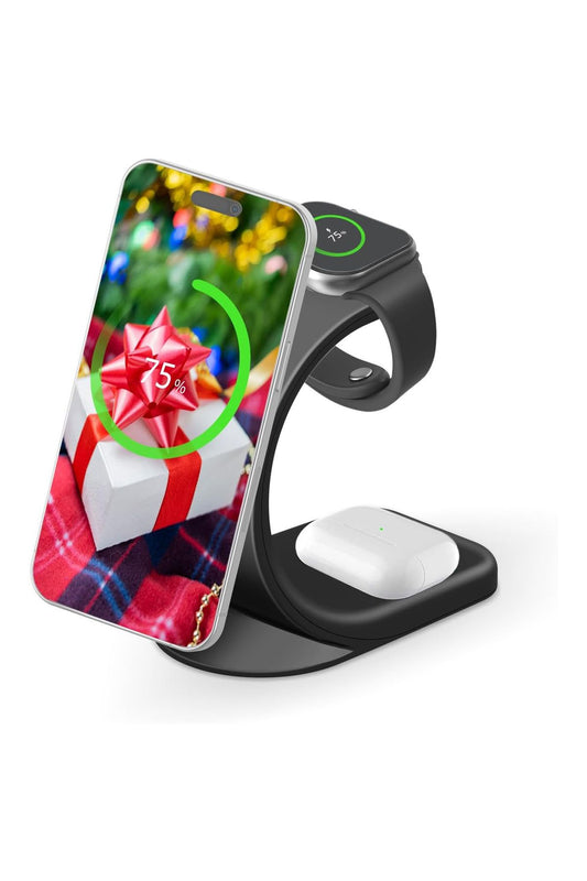 3in1 Magsafe 15 Watt Mıknatıslı Wireless Kablosuz Şarj İstasyonu Şarj Standı - Görsel 2