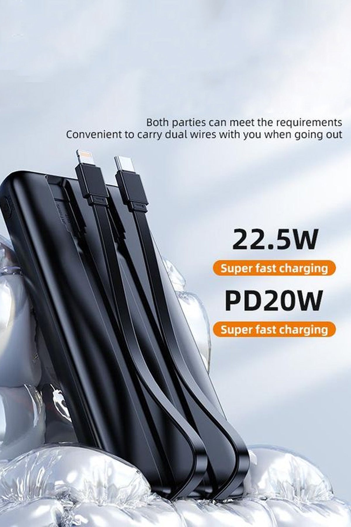 20.000 mAh Hızlı Şarj PD 22.5W Powerbank Lightning Type-C Çıkışlı Dijital Göstergeli Kendinden Kablo - Görsel 5