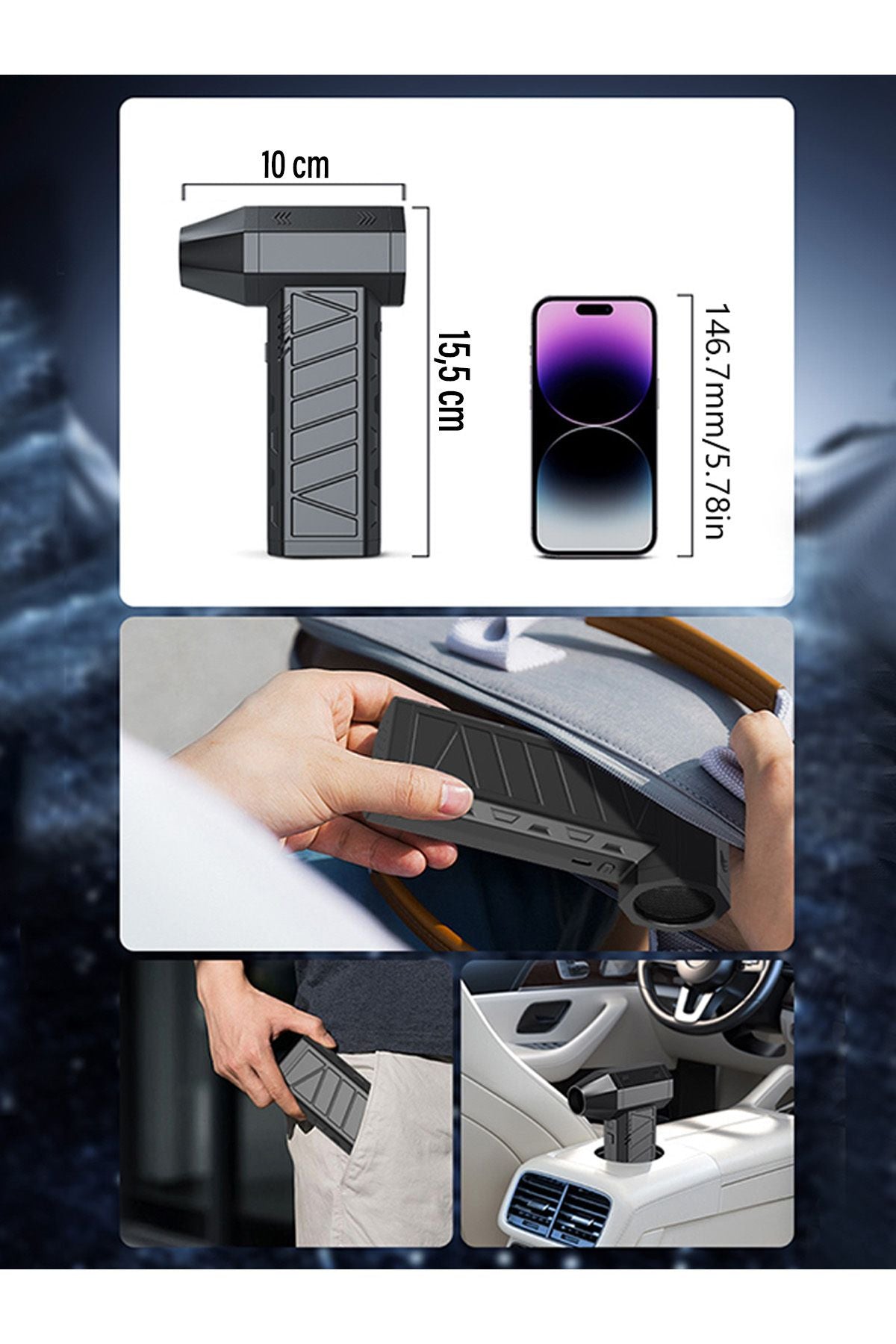 4 Kademe Süper Güçlü Üfleyici Şarjlı Hava Kompresörü 130000 RPM Çok Fonksiyonlu Turbo Fan 4000 mAh - Görsel 5