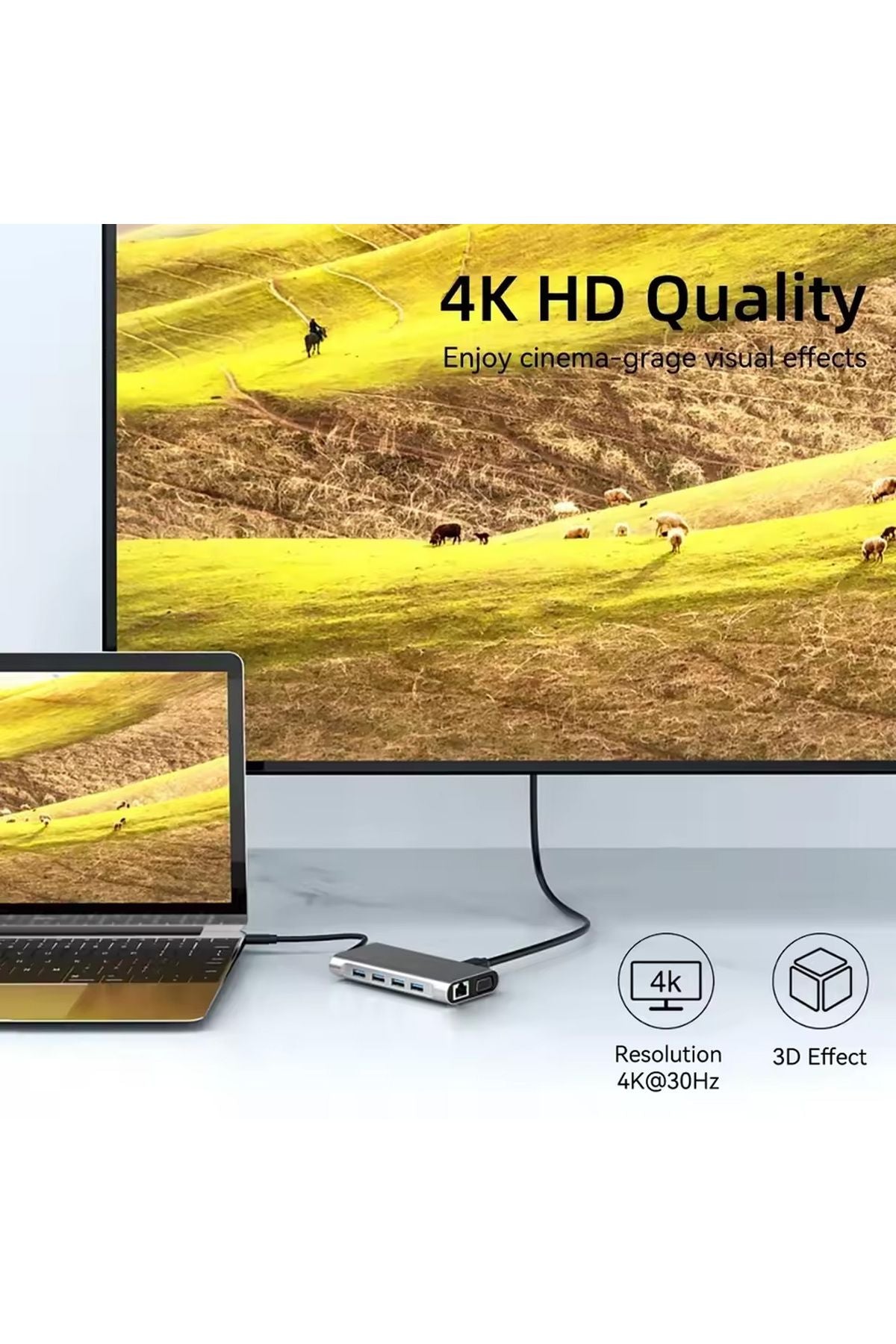 11 in 1 Type-C HDMI ETHERNET Çevirici Hub Çoğaltıcı HDMI 4K/RJ45/USB/TF/TYPEC/VGA Giriş - Görsel 7