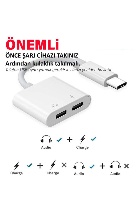 Usb-c To Type-c Kulaklık Ve Şarj Dönüştürücü Kablo Çevirici Usbc - Görsel 2