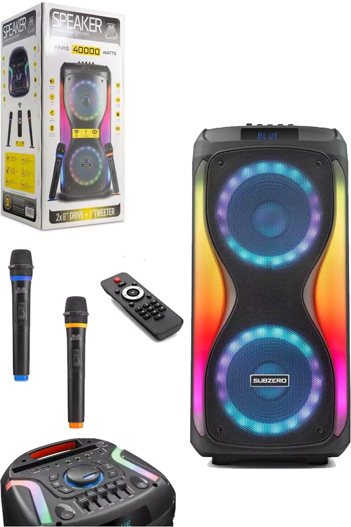 Büyük Boy Bluetooth Hoparlör 40000WATTS Speaker 8x2 Çift Hoparlör 2 Mikrofonlu 3600mAh Parti Boy - Görsel 4