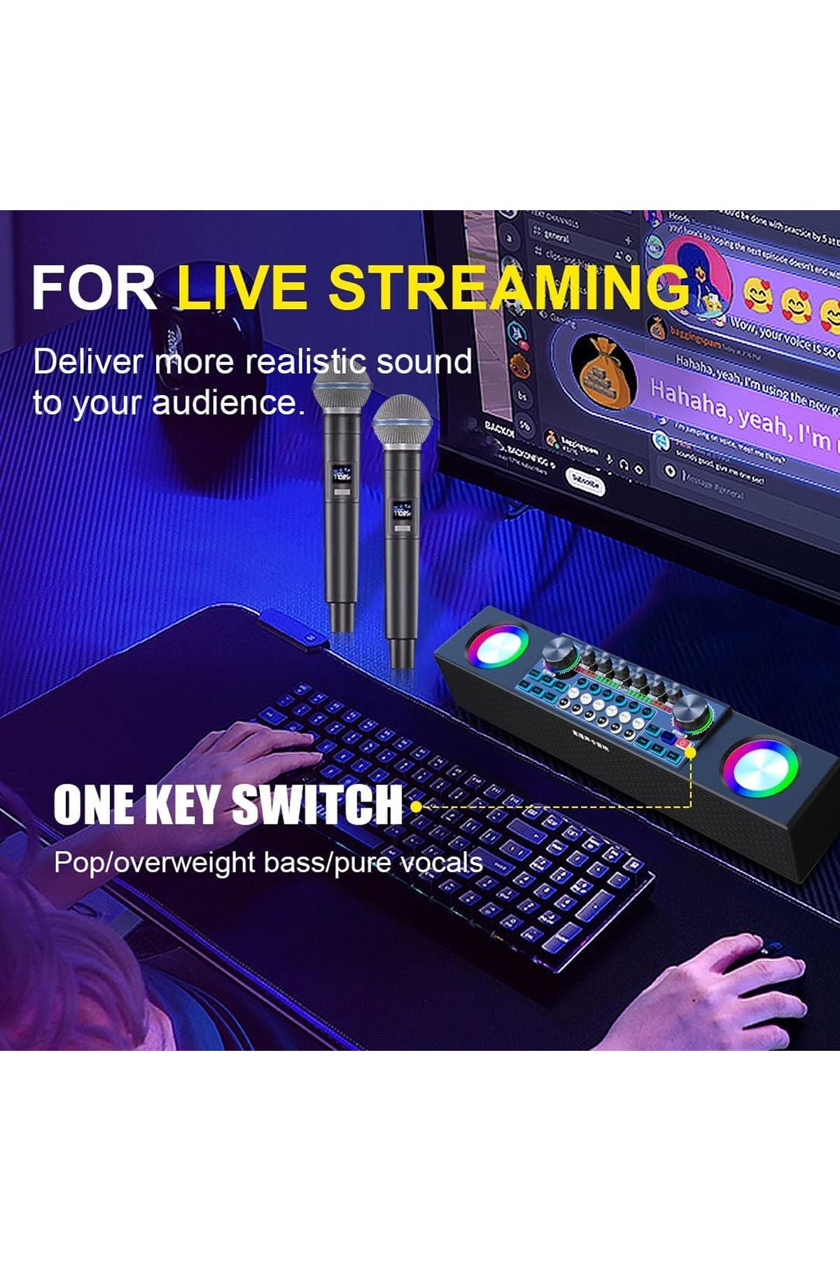 Mini Dj Ses Mikseri Canlı Yayın Ses Kartı Controller Dj Setup Başlangıç Karaoke Çift Mikrofon - Görsel 3