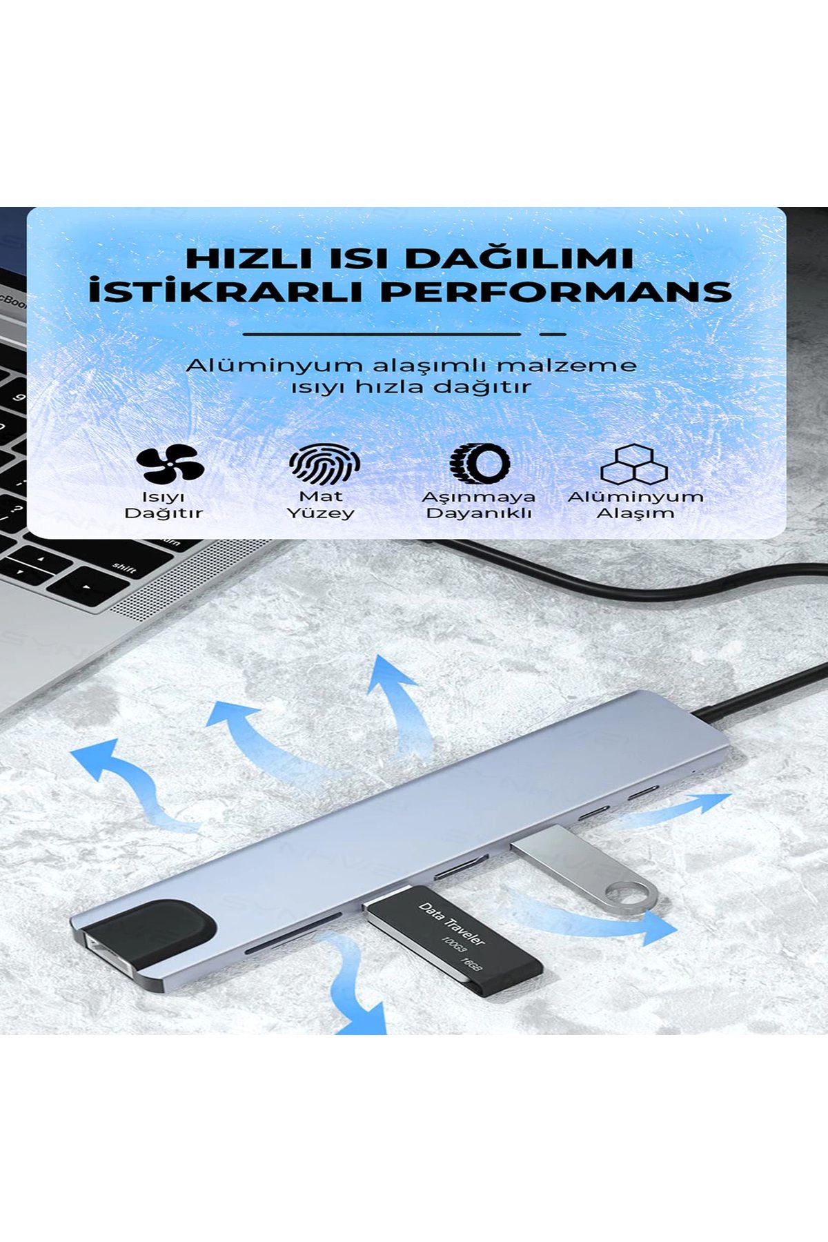 SHAZA 8in1 USB Type-C Hub Çoklayıcı Tablet Bilgisayar Telefon Port Adaptör HDMI USB Ethernet PD Girişli - Görsel 7