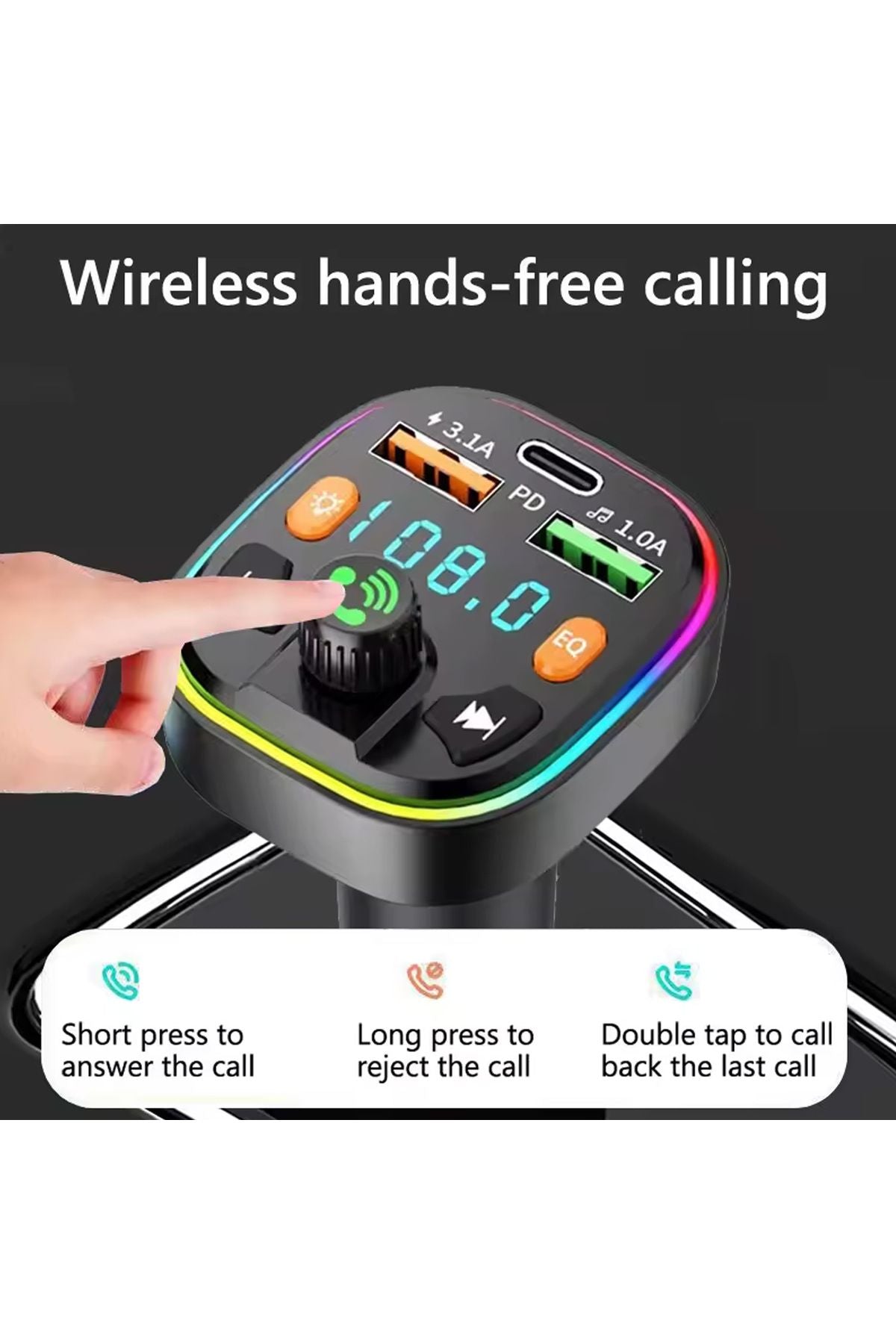 Bluetooth Araç Kiti Araç Fm Transmitter Şarj USB TypeC MP3 PD Flash Için Uygun Çakmaklık Giriş - Görsel 3