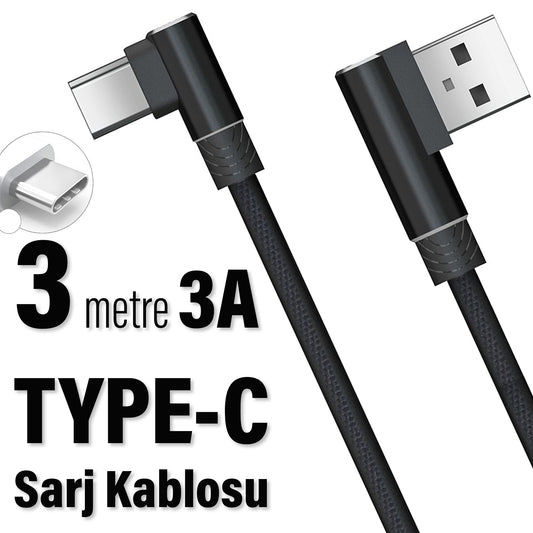 3 Metre USB TYPE C Şarj Kablosu 3A Hızlı Şarj SUNİX SC24