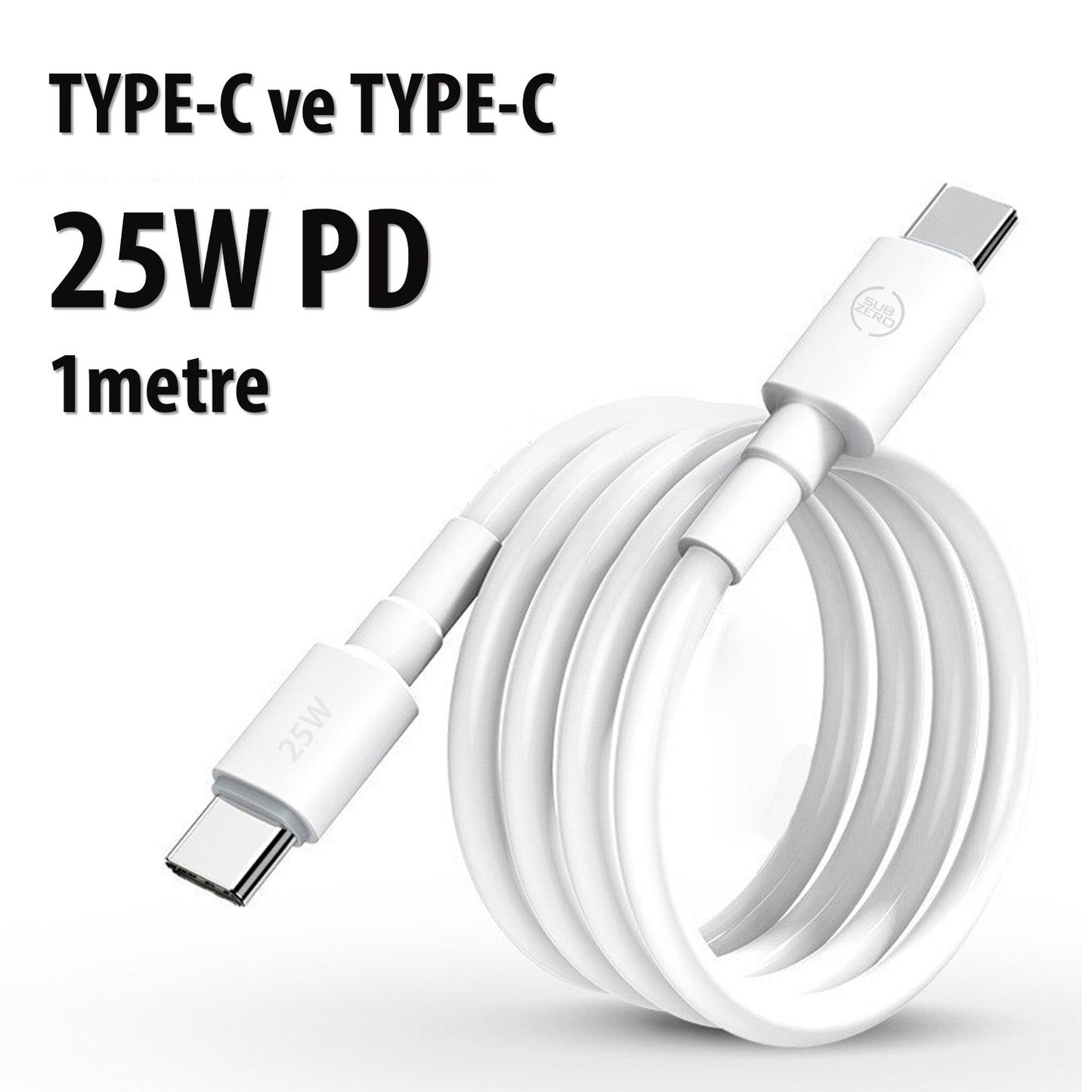 Type-C den Type-C ye Şarj Kablosu 1 Metre 25W Süper Hızlı Şarj Subzero CL92