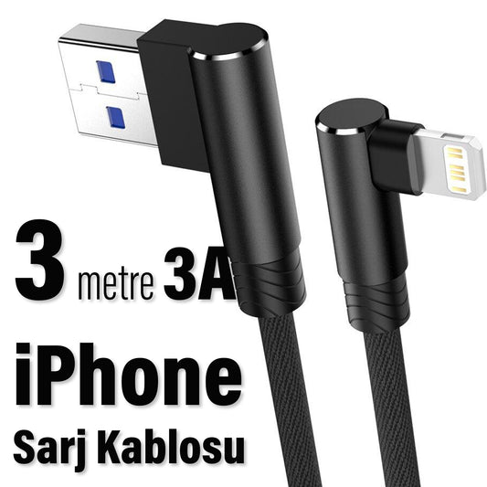 3 Metre iPhone - iPad USB Lightning Şarj Kablosu 3A Hızlı Şarj SUNİX SC23