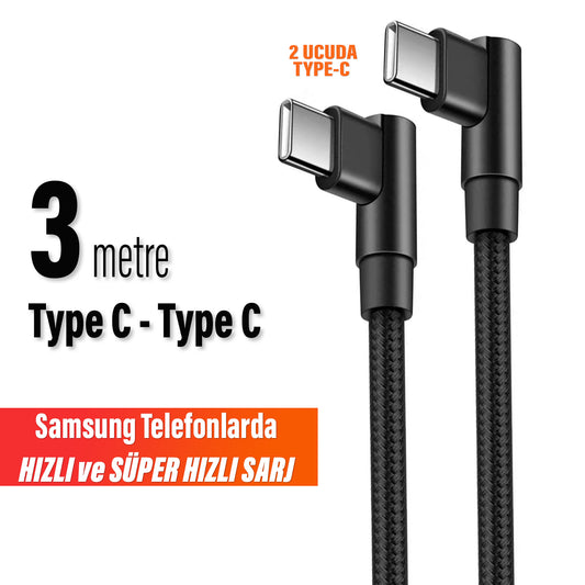 3 Metre TYPE C Şarj Kablosu HIZLI Şarj