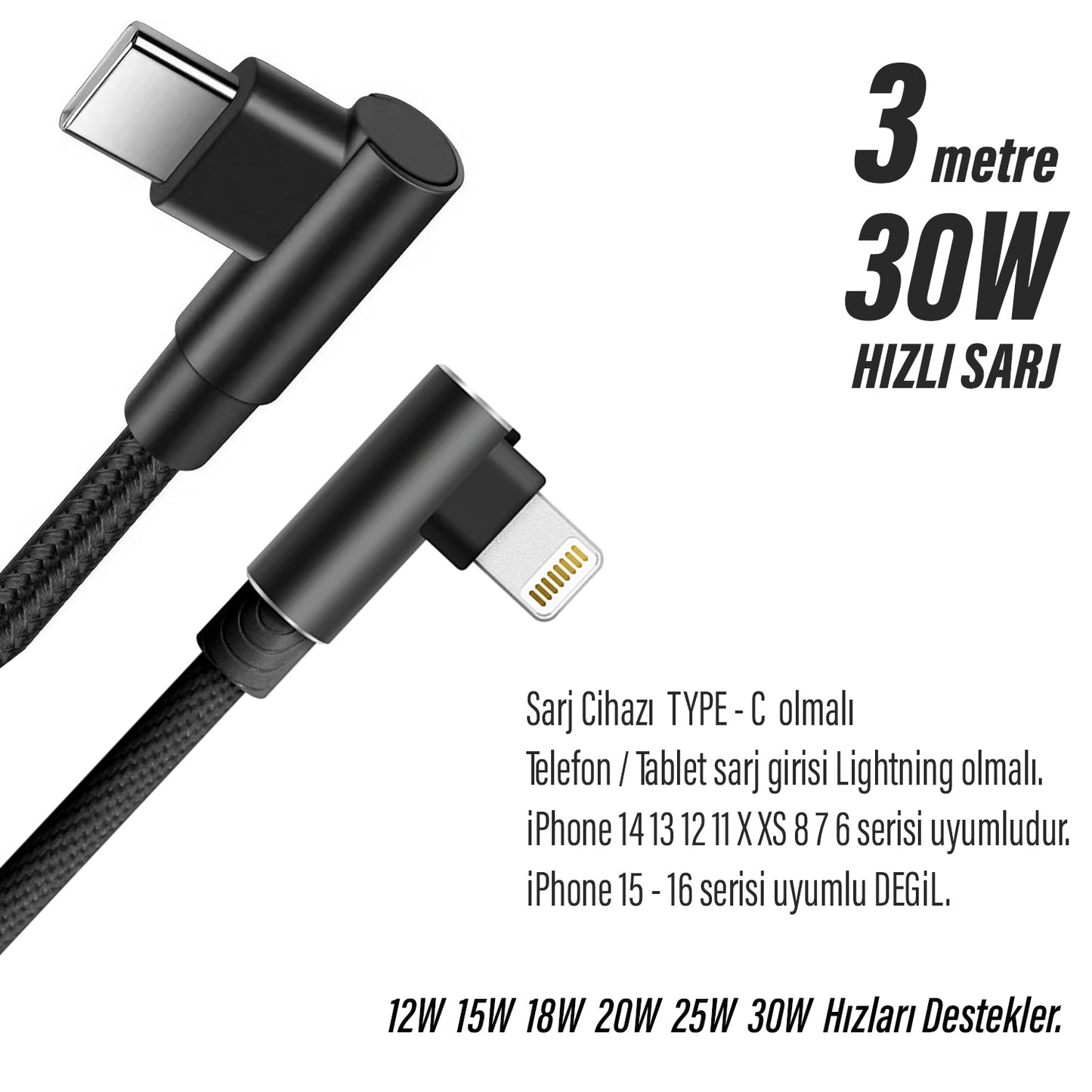 3 Metre iPhone TYPE C Şarj Kablosu HIZLI Yeni Nesil Şarj Kablosu