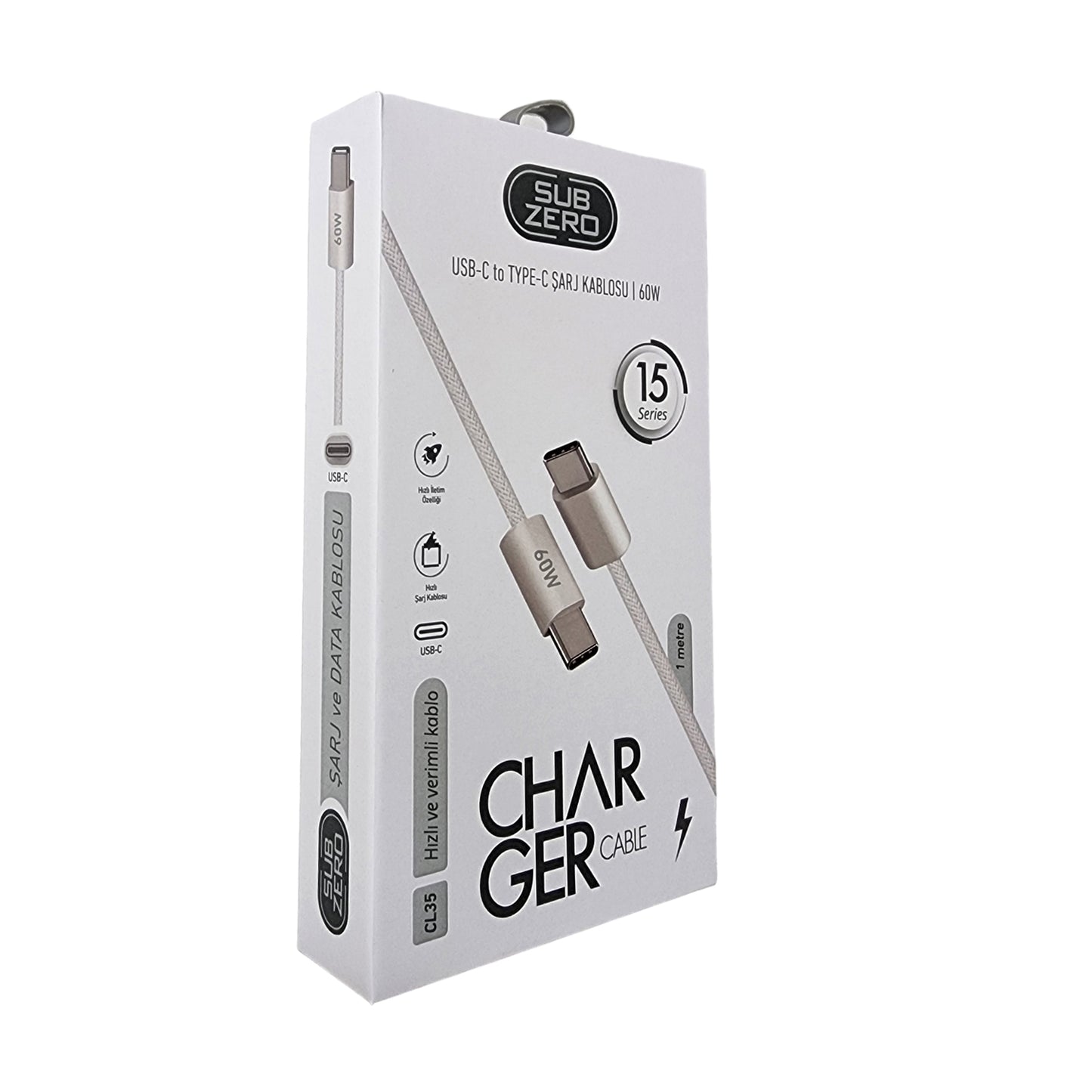 Type C Type C Şarj Kablosu 60W Süper Hızlı Şarj Subzero CL35