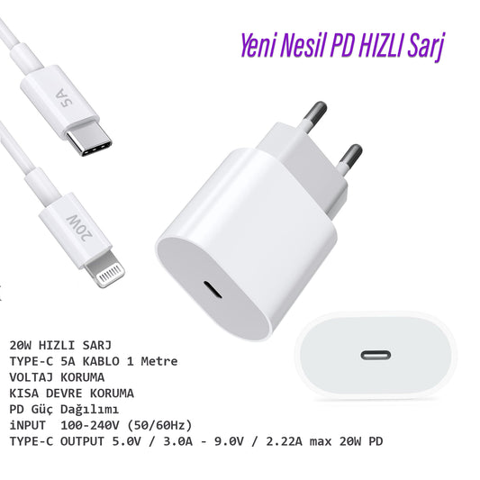 Hızlı Şarj Aleti 20W Apple iPhone iPad Uyumlu Lightning Kablo Subzero SG46
