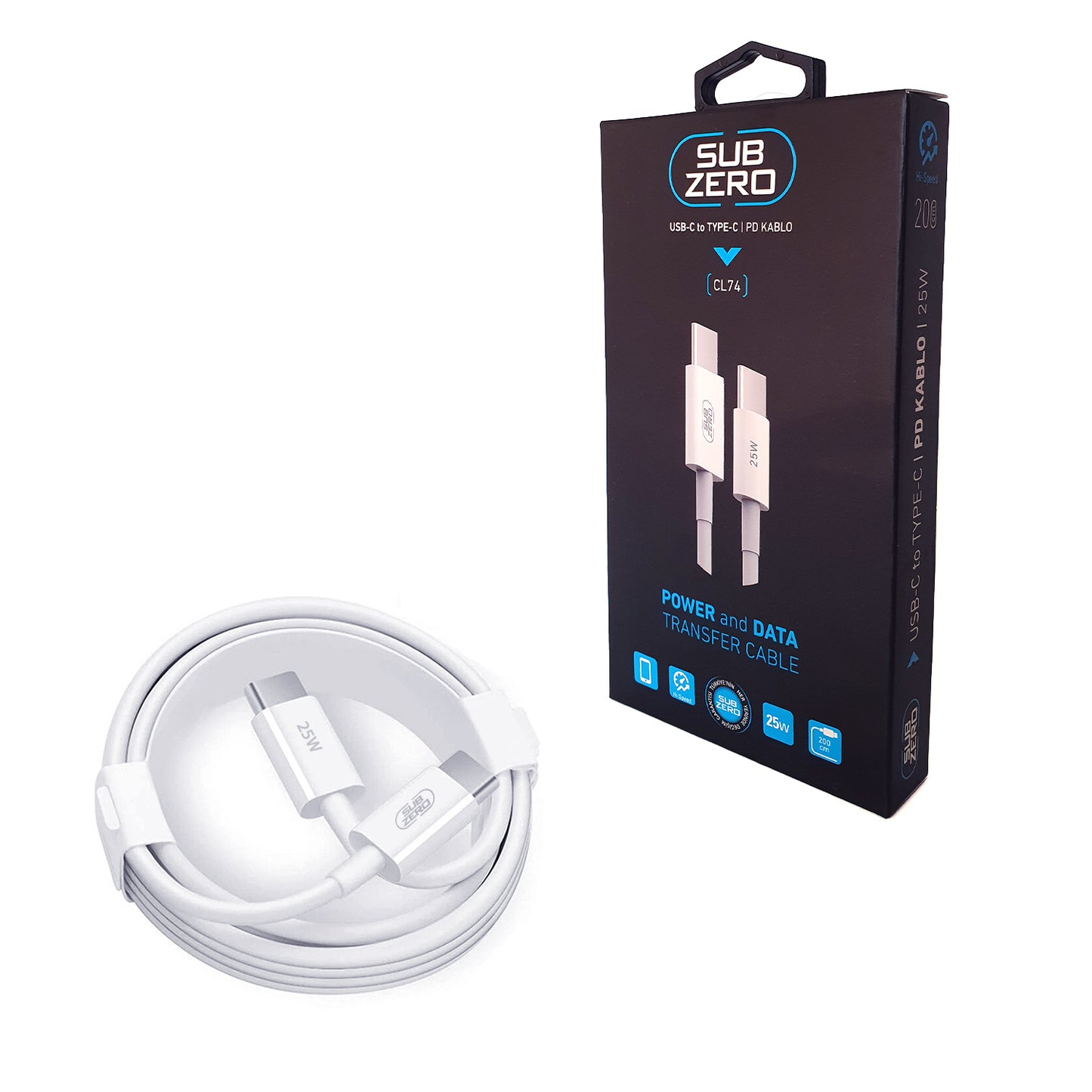 Type-C - Type-C ye Şarj Kablosu 2 Metre 25W Süper Hızlı Şarj Subzero CL74