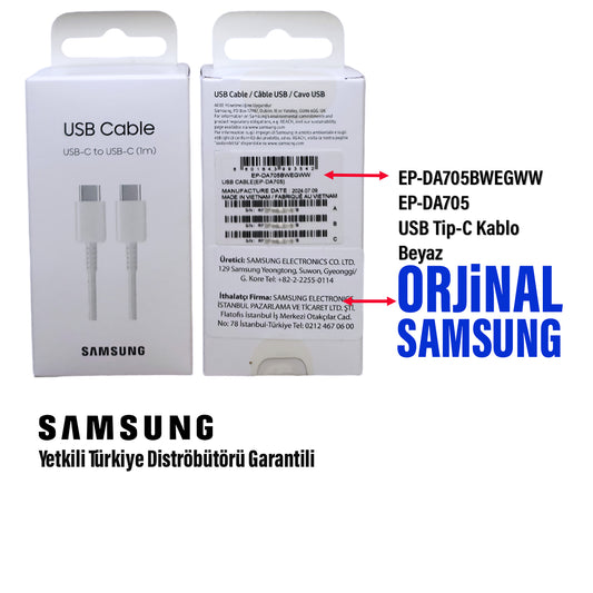 Samsung EP-DA705 TYPE C Kablo 25W Hızlı Şarj Kablosu Samsung EP-DA705BWEGWW Orjinal
