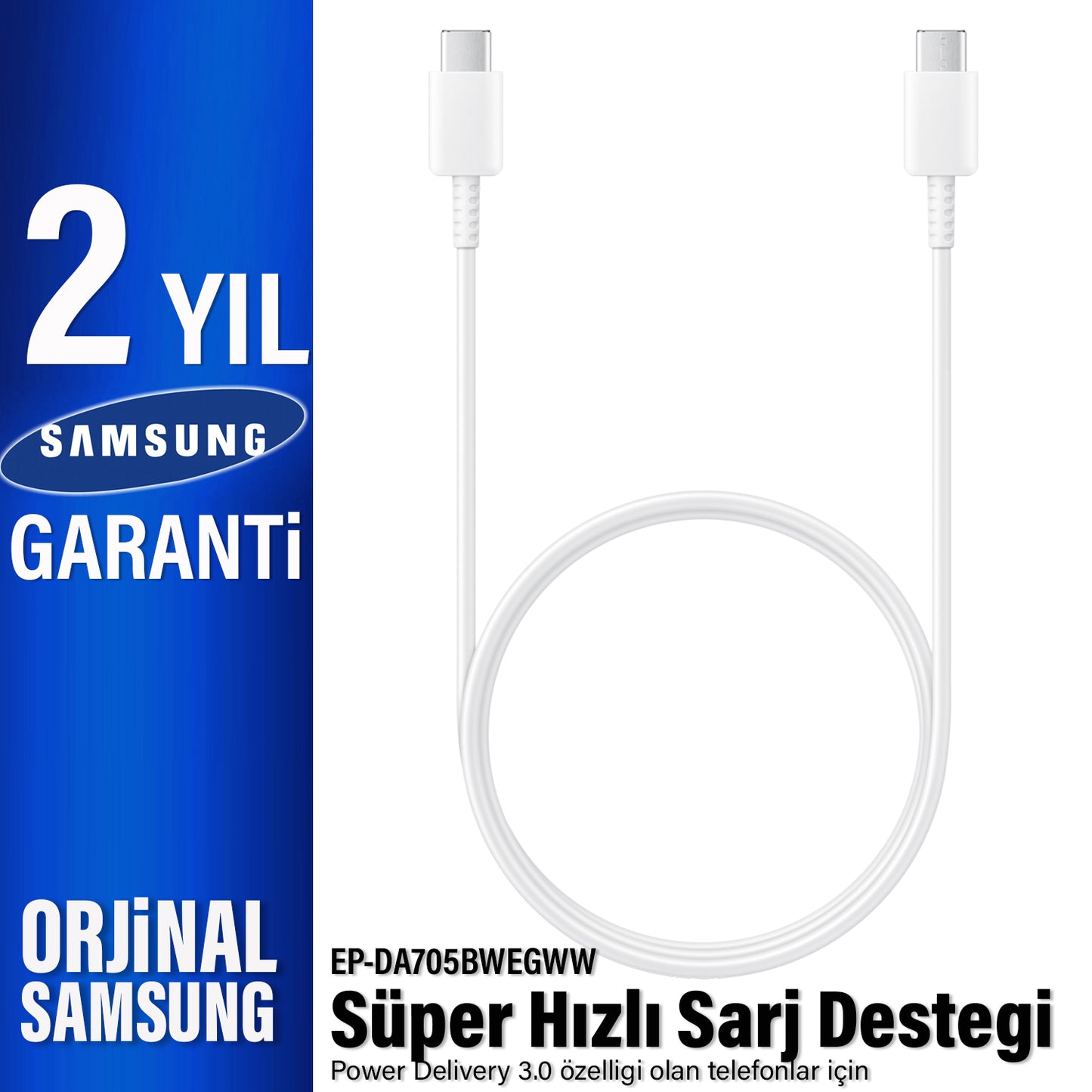 Samsung EP-DA705 TYPE C Kablo 25W Hızlı Şarj Kablosu Samsung EP-DA705BWEGWW Orjinal