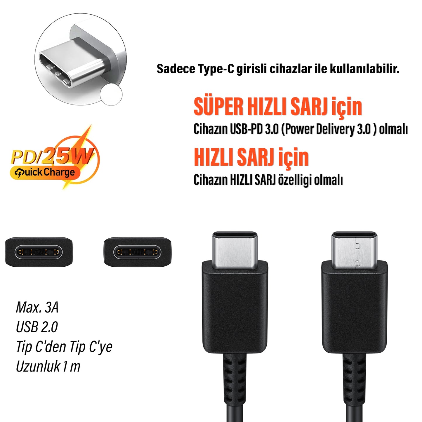 Samsung TYPE-C Kablo 25W Hızlı Şarj Kablosu Samsung EP-DA705BBEGWW Orjinal