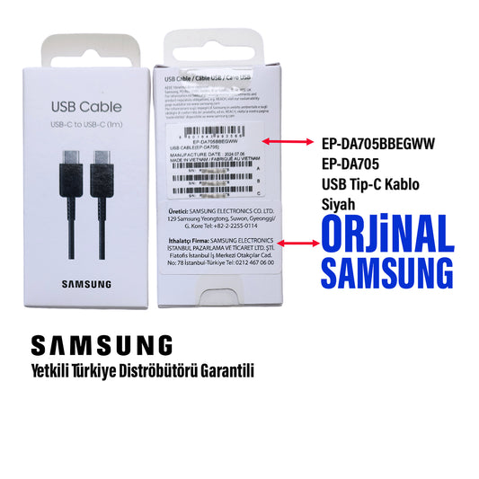 Samsung TYPE-C Kablo 25W Hızlı Şarj Kablosu Samsung EP-DA705BBEGWW Orjinal