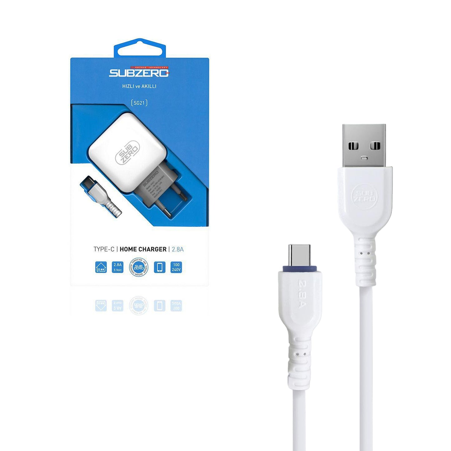 Şarj Aleti Type-C Kablolu Subzero SG21 5V DC 2.8A | TYPE-C Kablo
