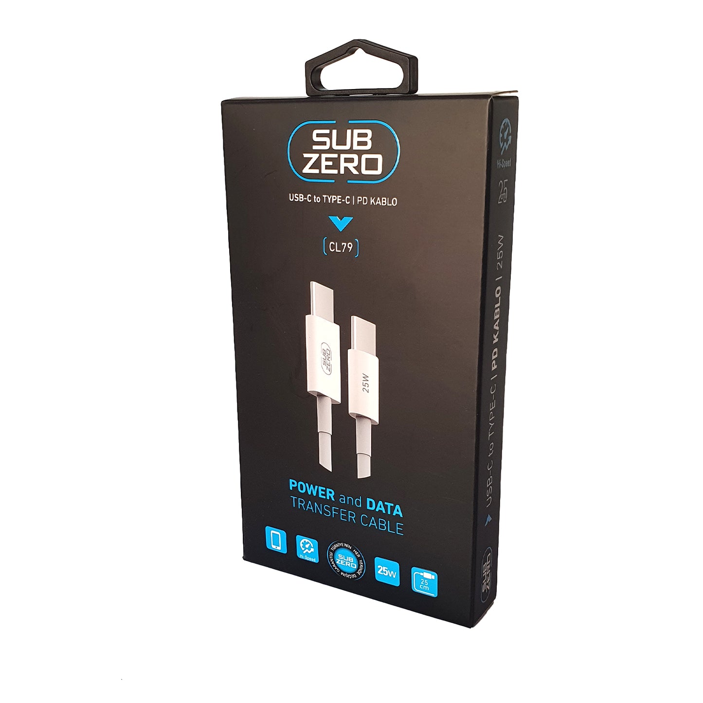 25cm Type-C - Type-C ye Şarj Kablosu 25 CM 25W Süper Hızlı Şarj Subzero CL79