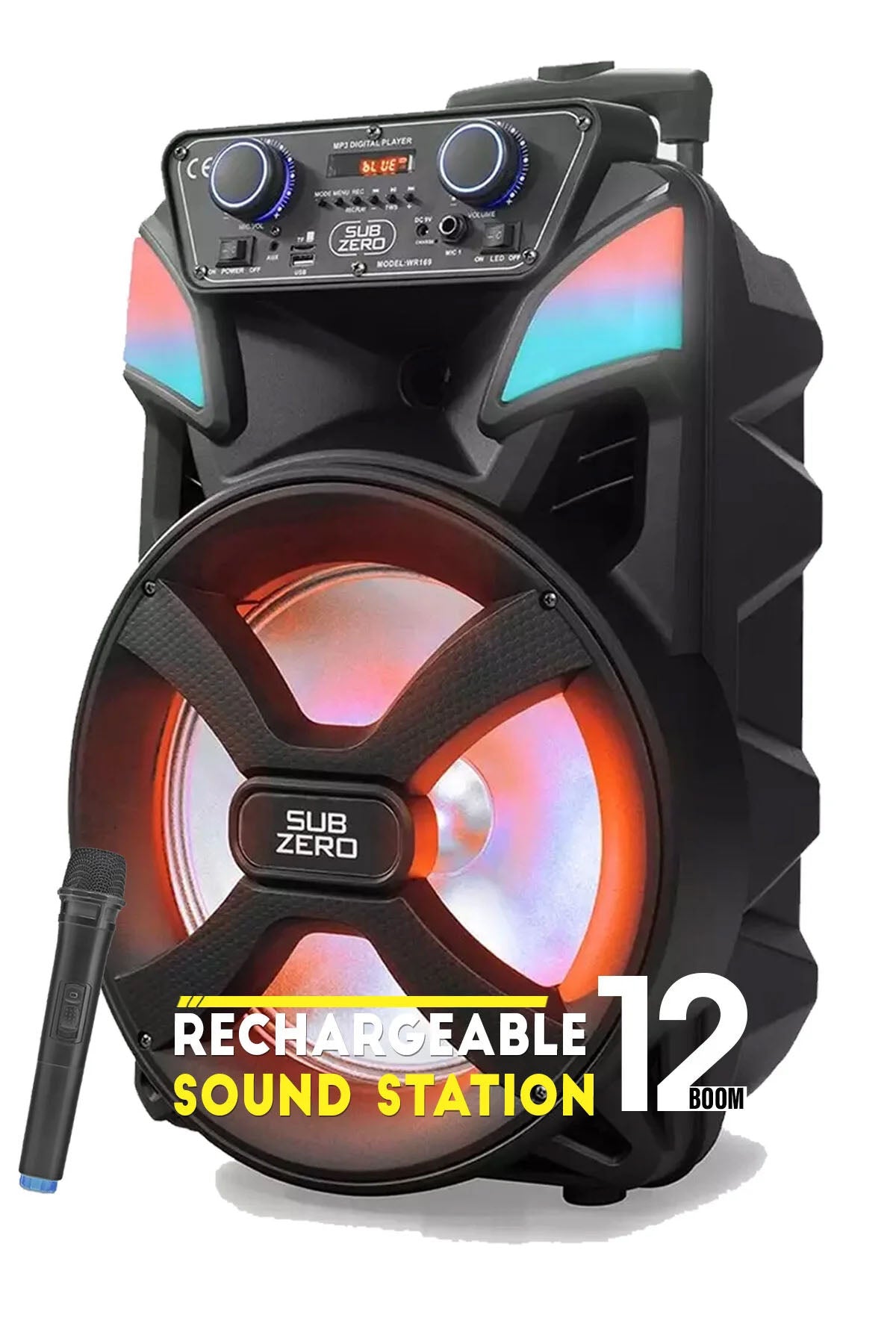 Bluetooth Hoparlör Speaker Karaoke Mikrofonlu Süper Bas Hoparlör 2x30W Büyük Boy Tekerlekli 5400mAh