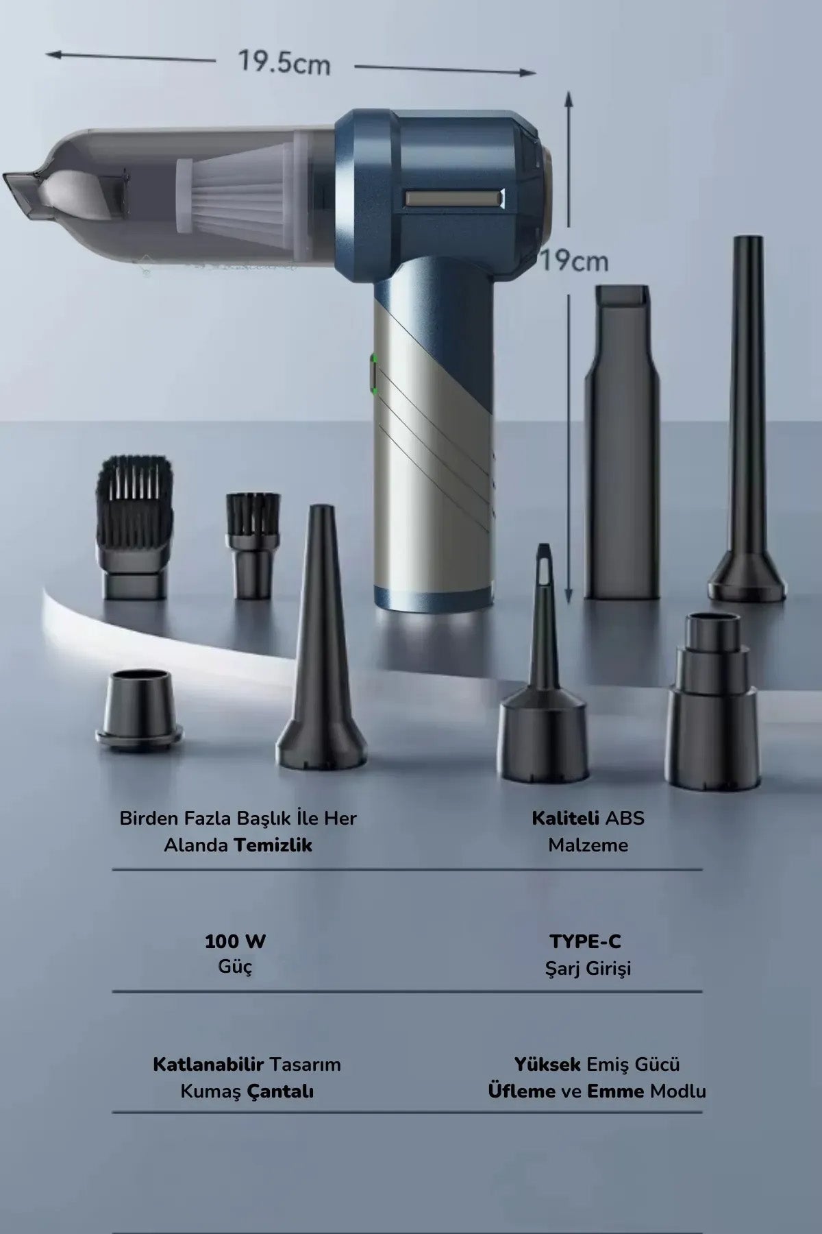 Auhma AHV-06 Kablosuz Taşınabilir Araç İçi El Süpürgesi 15000PA Güçlü Vakum ve Üfleme