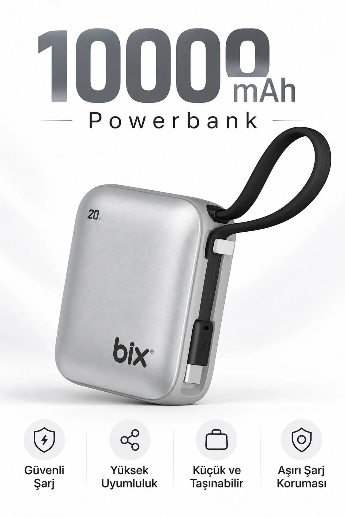 Mini Powerbank 10000 mAh Cep Boy Hızlı Şarj Dijital Göstergeli PD 20W Type-C