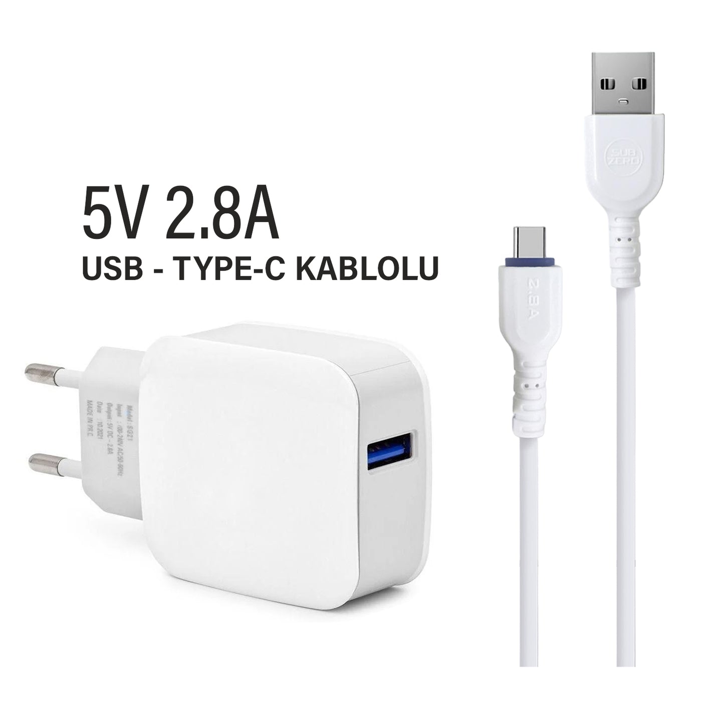 Şarj Aleti Type-C Kablolu Subzero SG21 5V DC 2.8A | TYPE-C Kablo