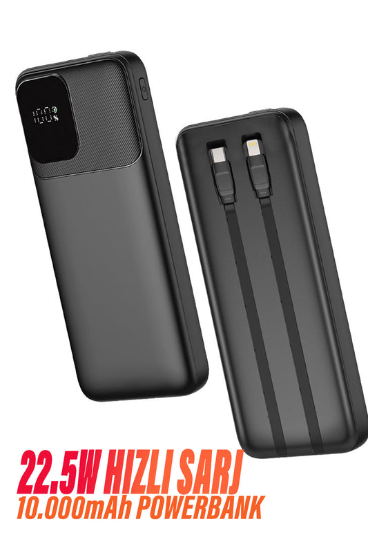 Hızlı Şarj Powerbank Type - C Ligtning 22.5W Hızlı Şarj Kendinden Kablolu