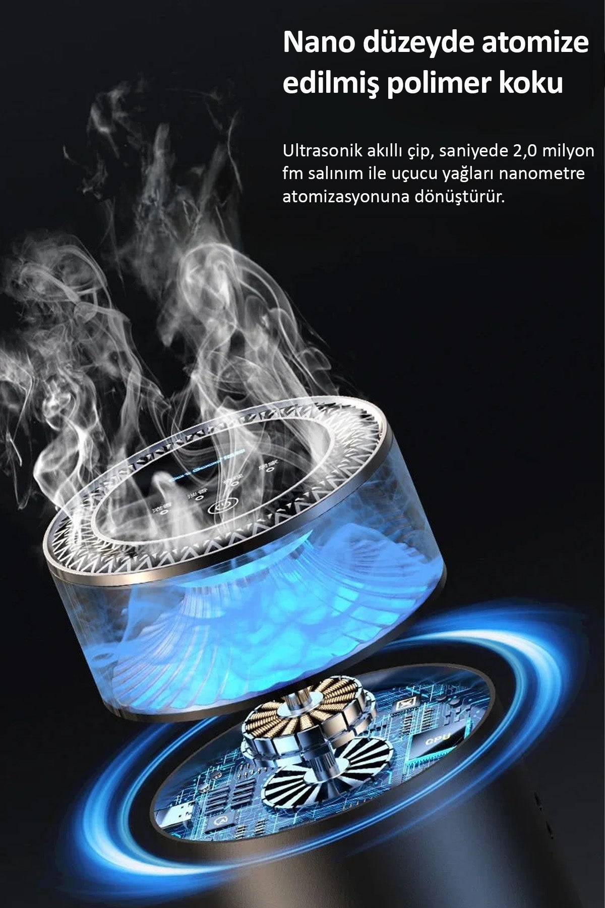 Araç Ev Ofis Otomatik Aroma Buharlı Sprey Cihazı Koku Difüzörü Şarjlı 800mAh Buharlı Koku Makinesi