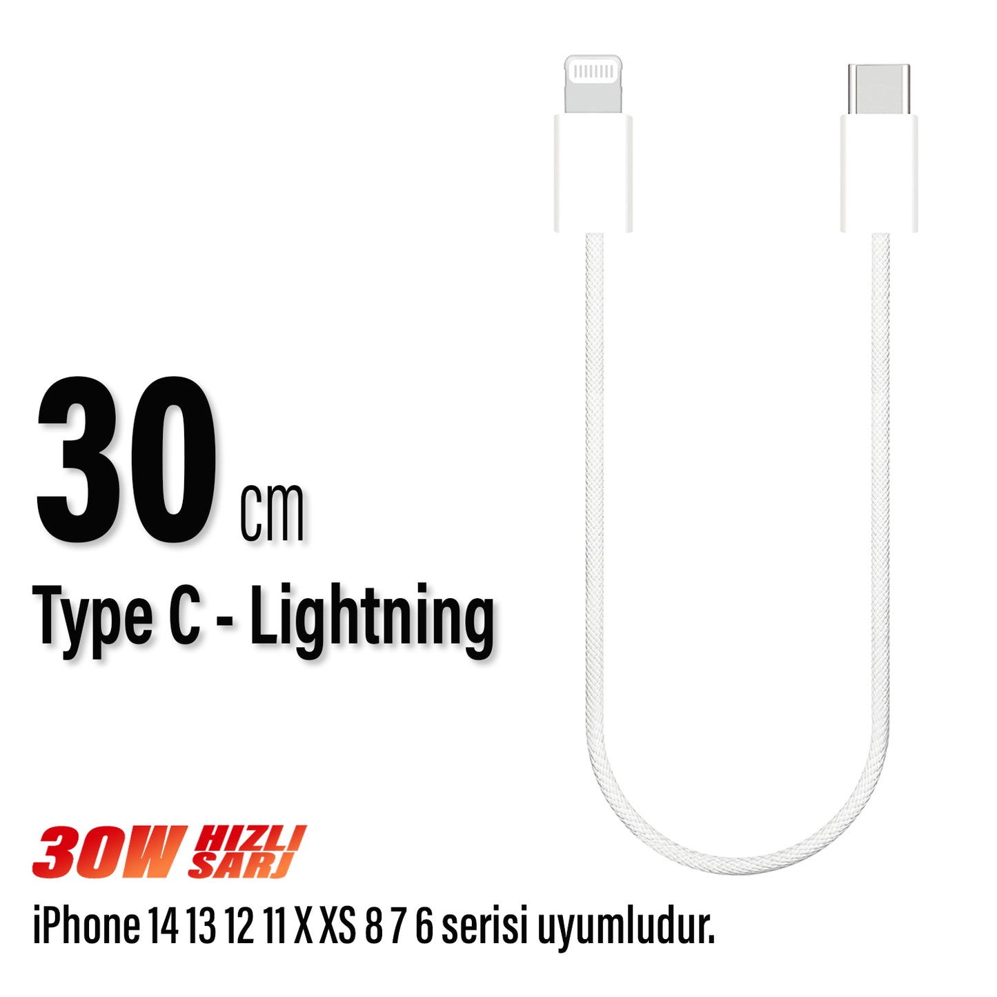 30cm iPhone TYPE C Şarj Kablosu HIZLI Yeni Nesil Kısa Şarj Kablosu