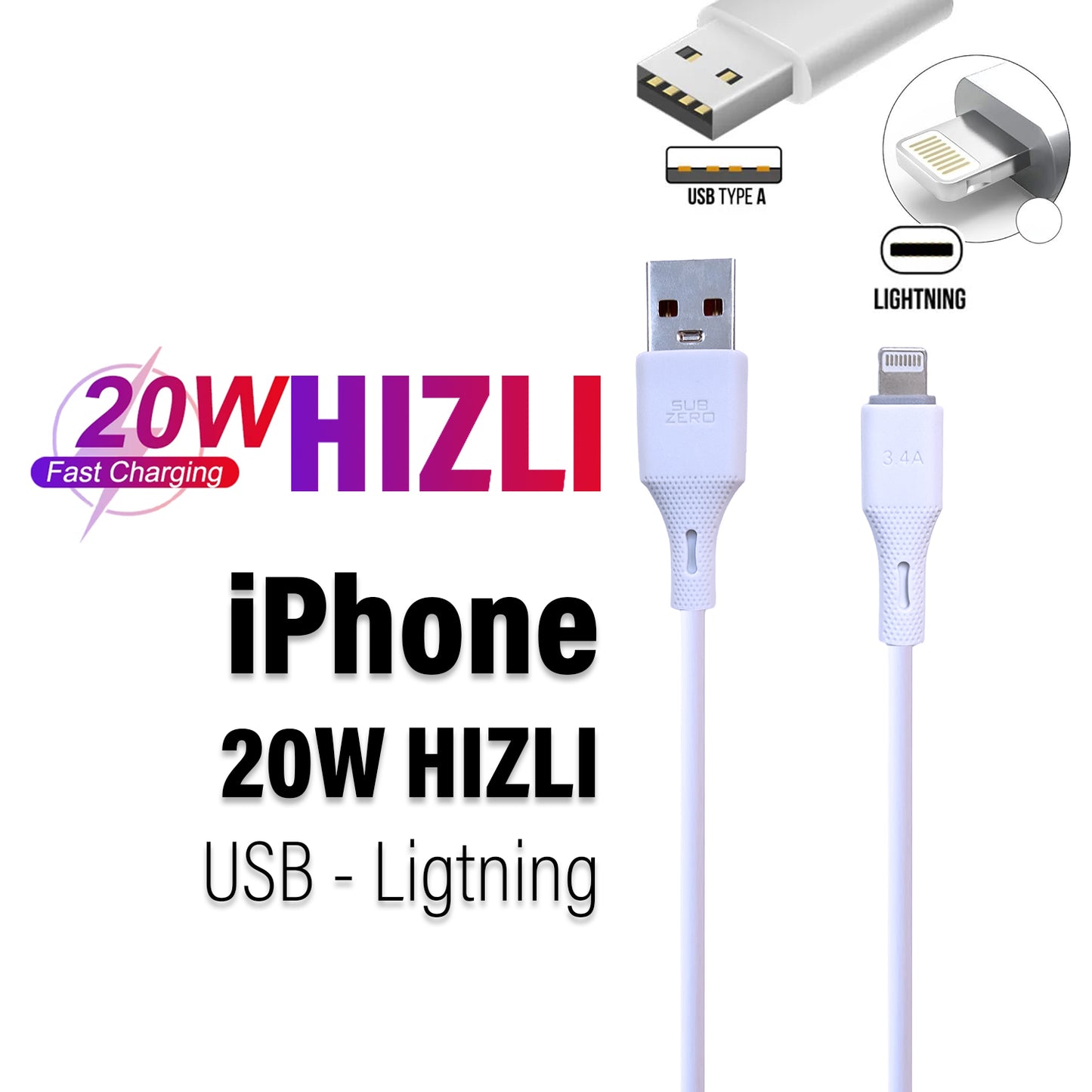 USB Lightning iPhone iPad Şarj Kablosu Subzero CL78