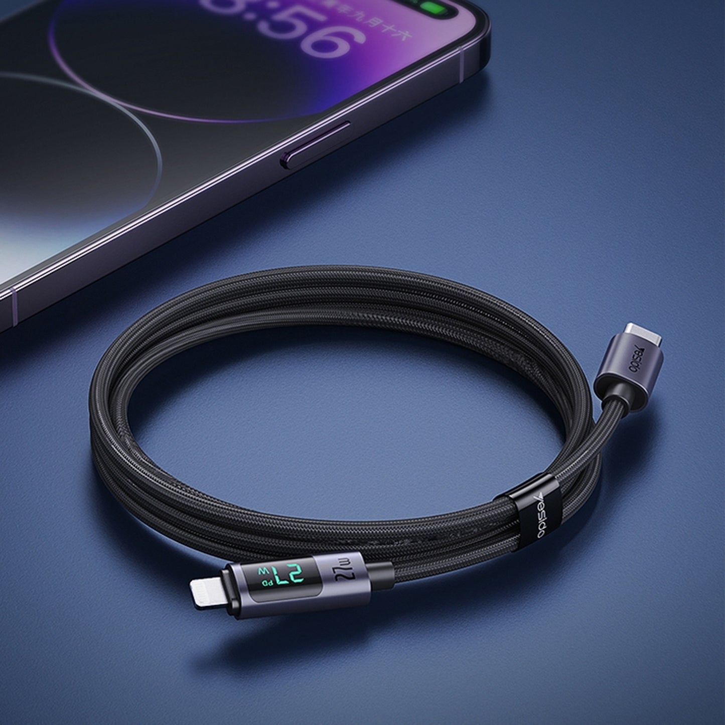 iPhone Lightning Hızlı Şarj Kablosu 120cm 27W Led Göstergeli Yesido CA157