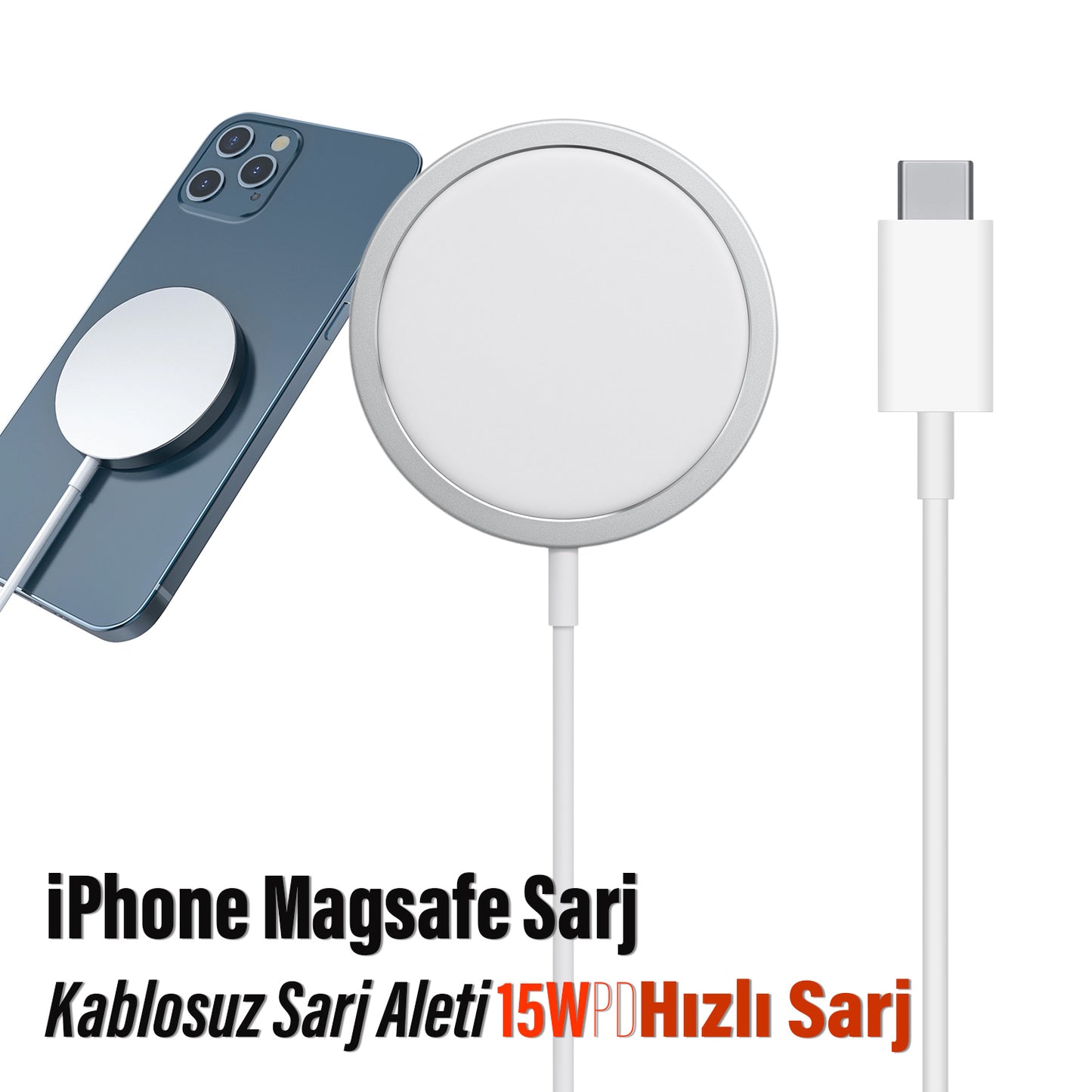iPhone Kablosuz Şarj Aleti Mıktanıslı 15W Hızlı Magsafe Şarj Sunix MG-20