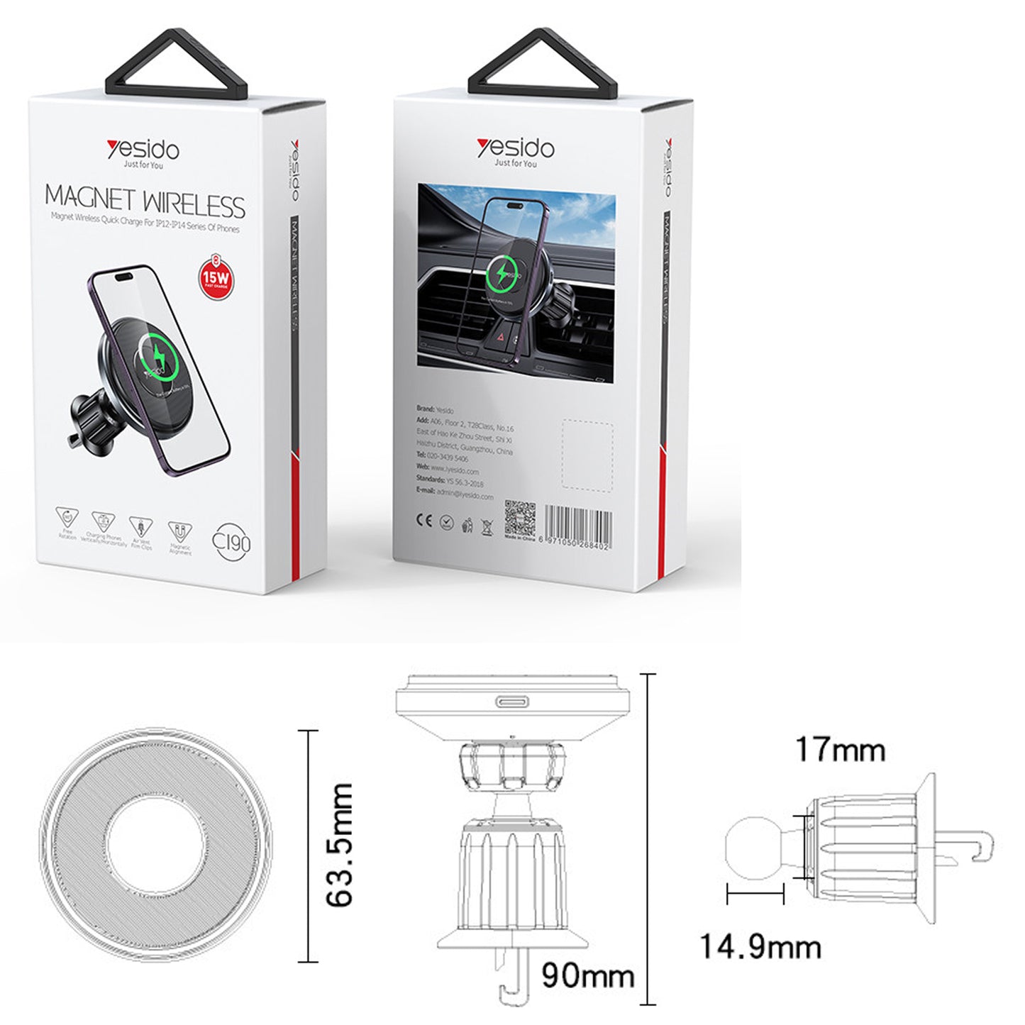 15W Hızlı Şarj Magsafe Mıknatıslı Telefon Tutucu Yesido C190