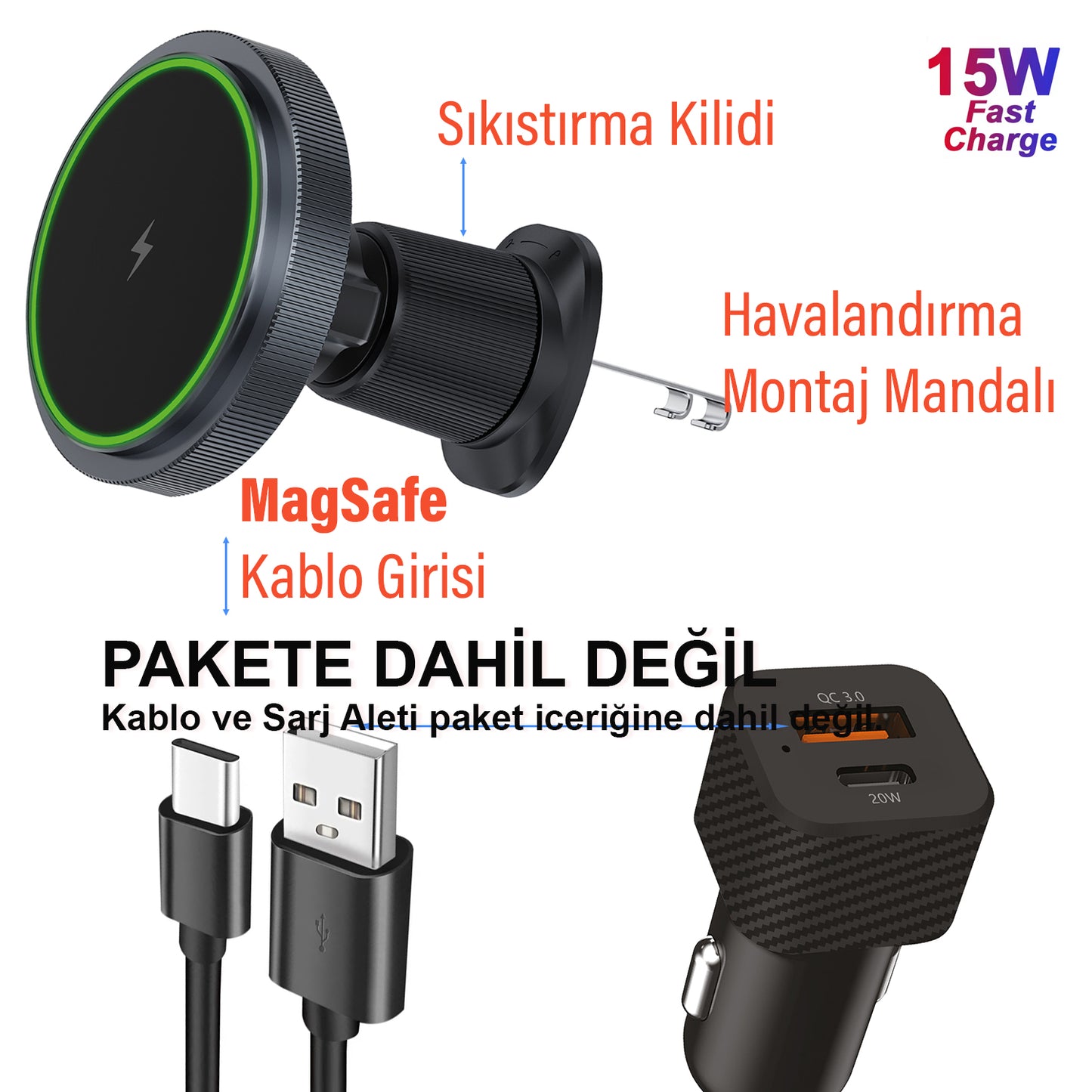 Kablosuz Hızlı Şarj Araç Torpido Havalandırma Takılan Mıknatıslı Telefon Tutucu Sunix HLD-50