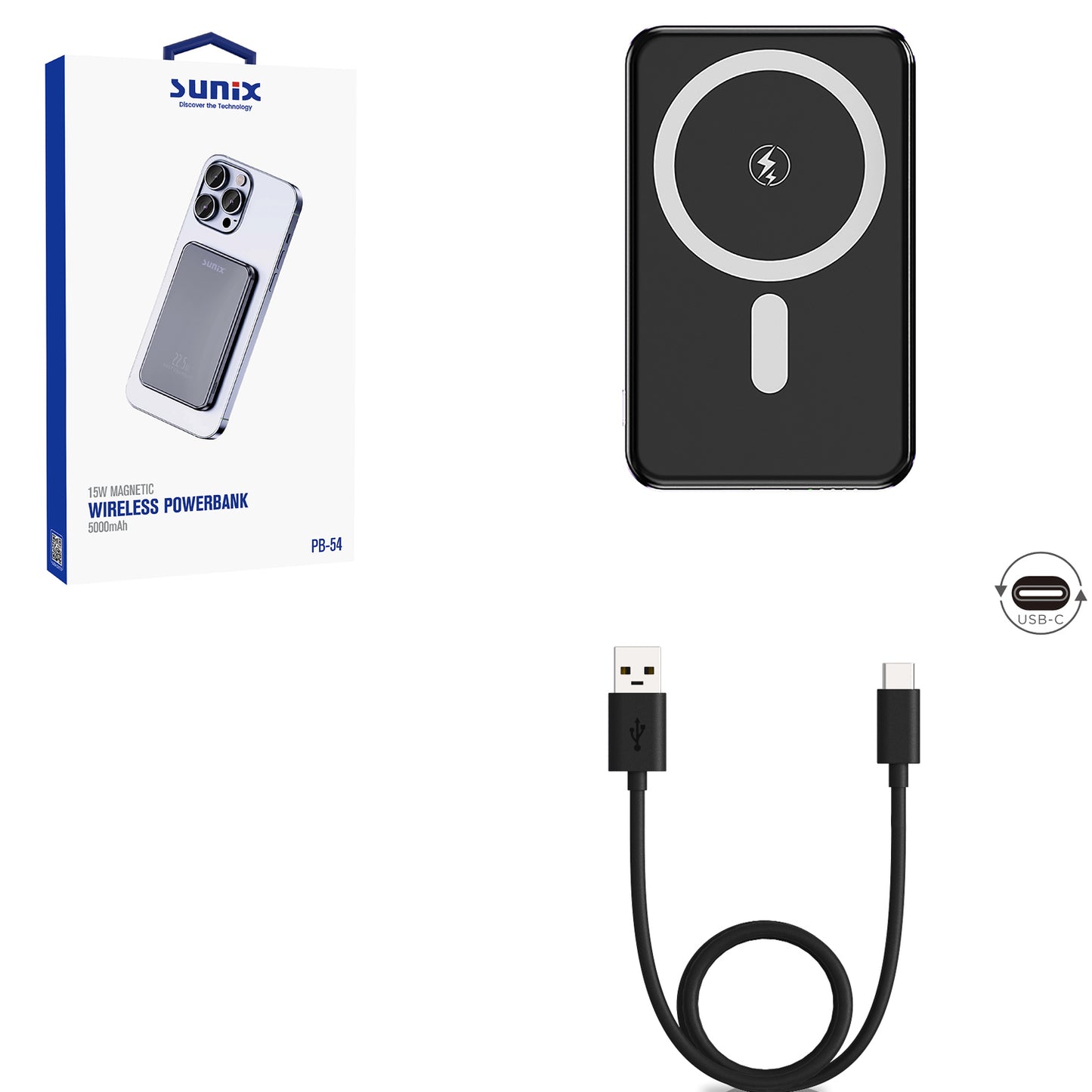 Magsafe Powerbank 5000Mah 15W Hızlı Şarj Sunix PB-54 Siyah