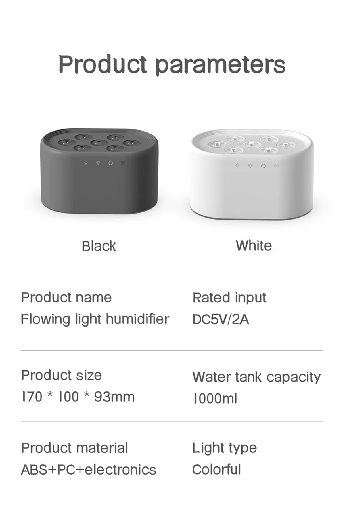 Ultrasonik Hava Nemlendirici 7 Renk Işıklı Aroma Difüzörü Dinamik Buhar Makinesi 1000 ml