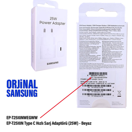 Samsung EP-T2510N Type-C Şarj Aleti 25W Süper Hızlı Şarj Orjinal Samsung