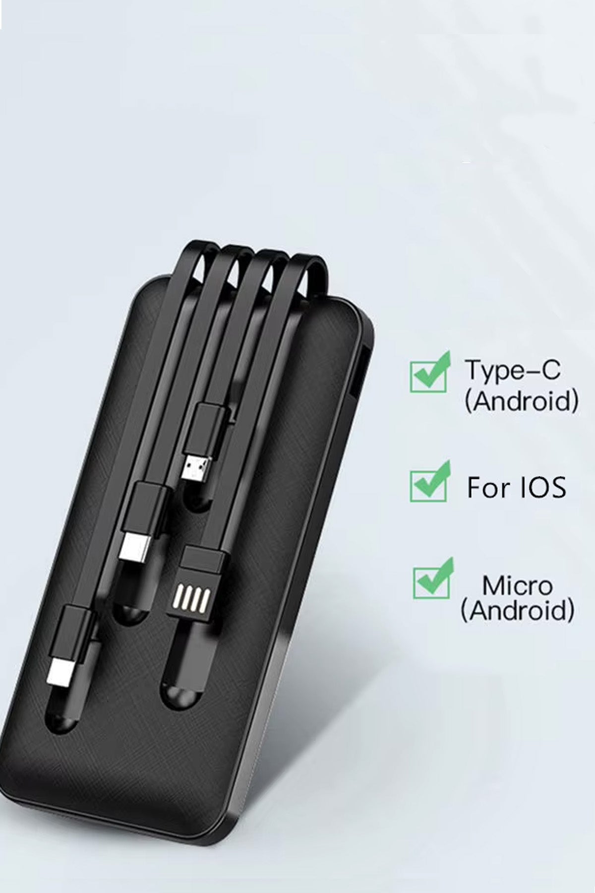 10.000 mAh Kendinden Kablolu Powerbank Hızlı Şarj Telefon Standlı Göstergeli Taşınabilir Şarj Cihazı