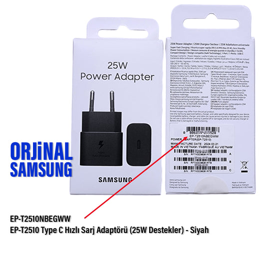 Orjinal Samsung EP-T2510N Type-C Şarj Aleti 25W Süper Hızlı Şarj Adaptörü