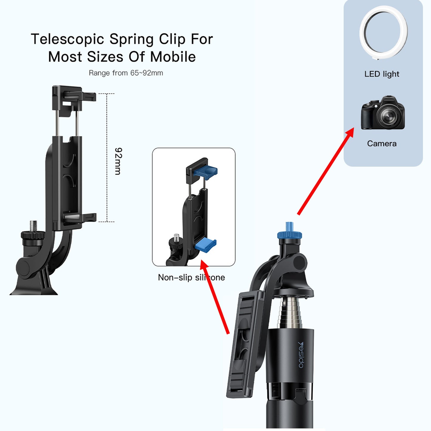 Monopod Tripod Selfie Çubuğu Bluetooh Uzaktan Kumandalı 158cm Yesido SF13