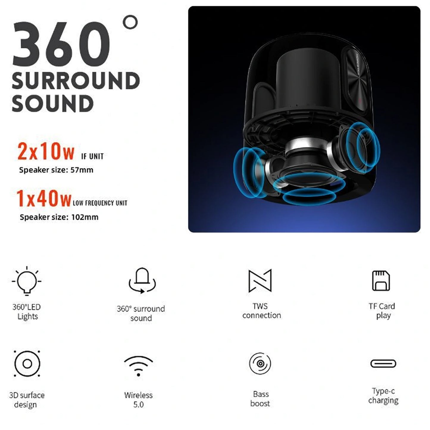 Bluetooth Hoparlör 60W Ev Karaoke Mikrofonlu Subwoofer Süper Bass Boombox
