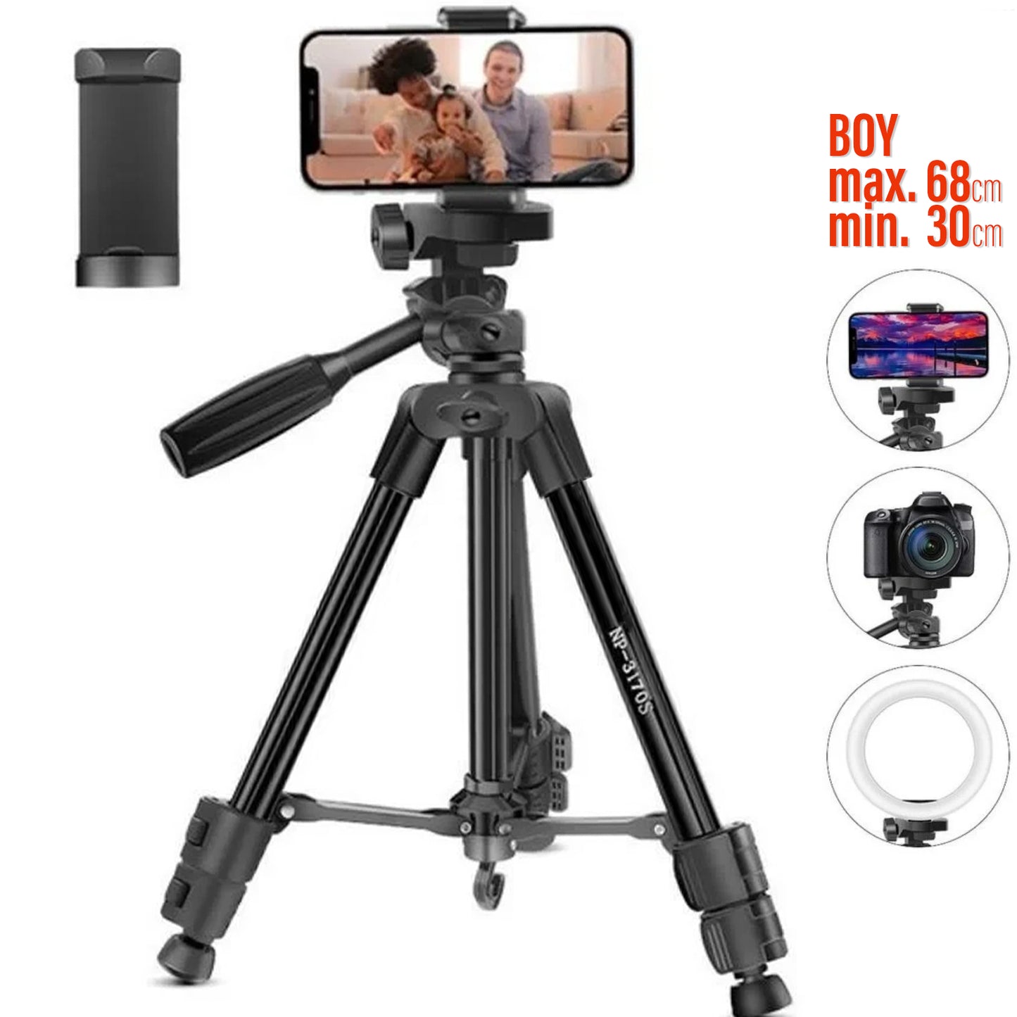 Tripod 68cm - Fotoğraf Makinesi Telefon Video Çekimi Tripodu Orta Boy 3 Ayak Sabitleyici