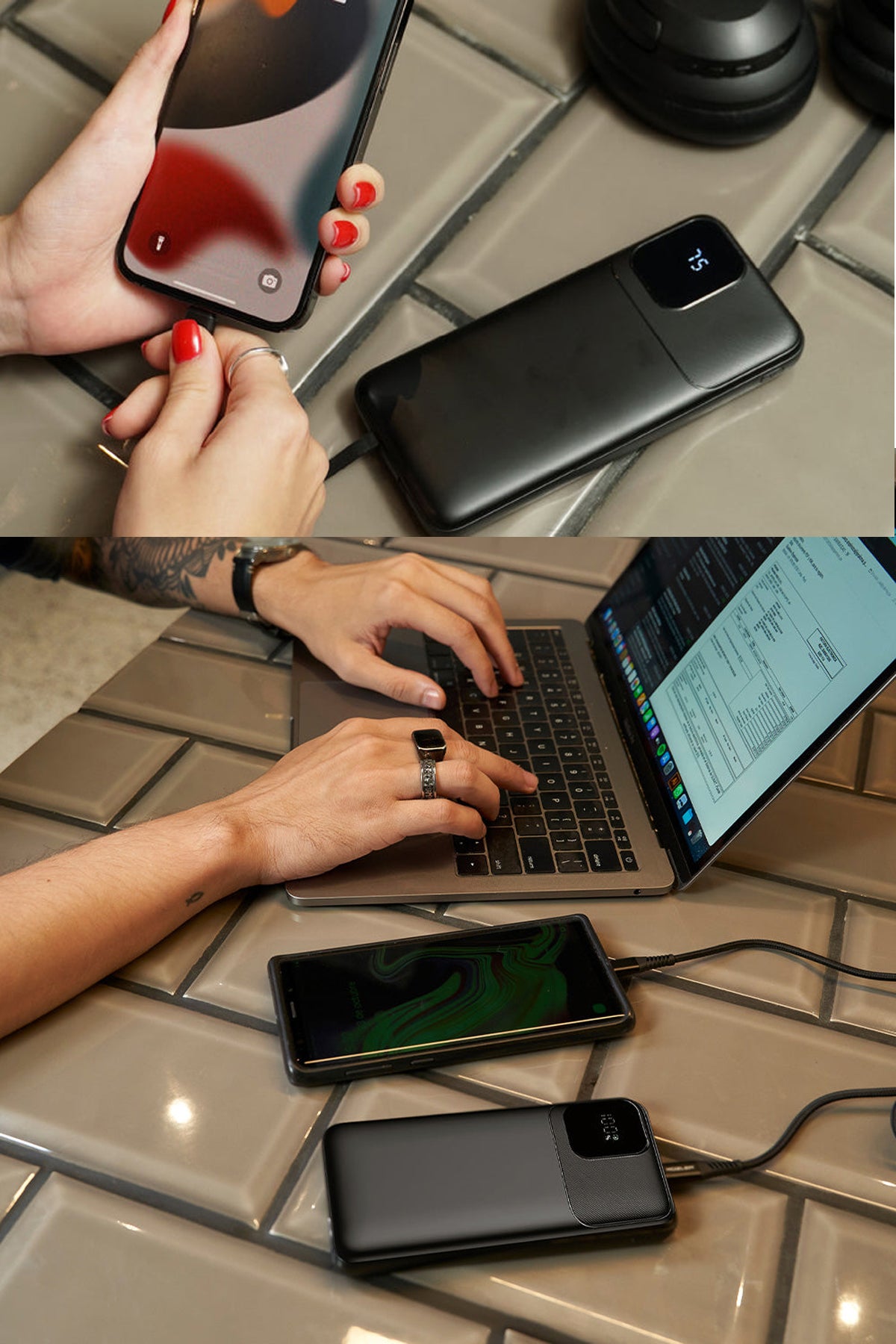 Hızlı Şarj Powerbank Type - C Ligtning 22.5W Hızlı Şarj Kendinden Kablolu