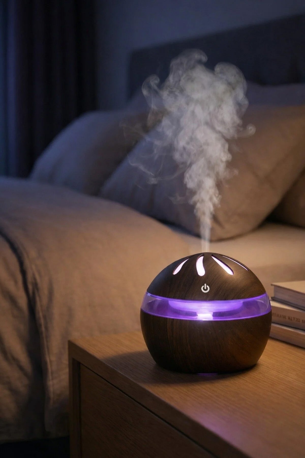 Ahşap Tasarımlı Aroma Koku Difüzörü Mini Hava Nemlendirici Buhar Makinesi 300ml Led Işık Buhurdanlık Dekoratif Hediyelik