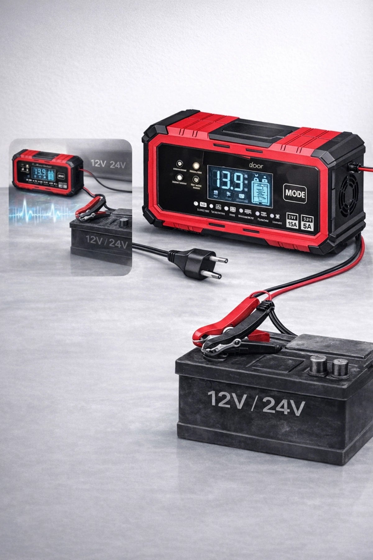 Akıllı Akü Şarj Cihazı Bakım Onarım Akü Şarj Makinesi 12V 15A – 24V 8A Otomatik Dijital Ekran