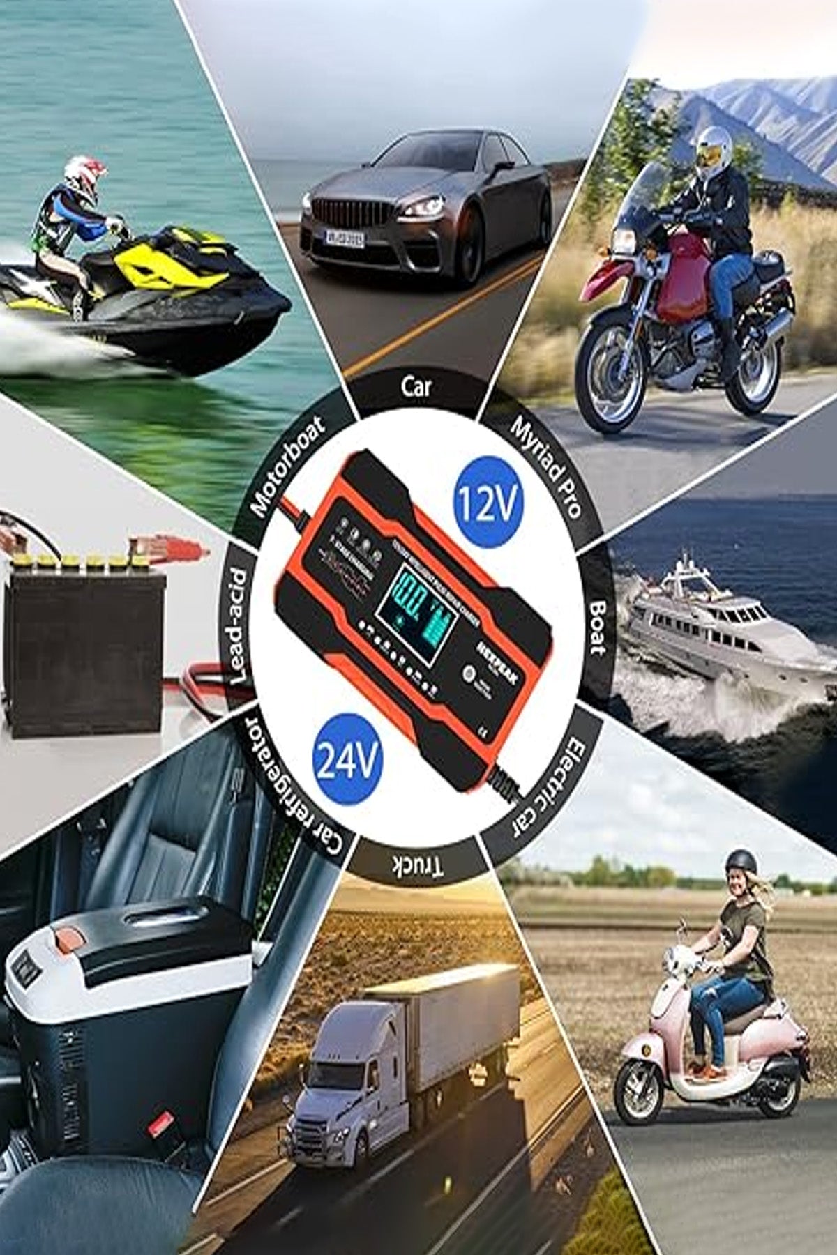 Akıllı Akü Şarj Cihazı Bakım Onarım Akü Şarj Makinesi 12V 15A – 24V 8A Otomatik Dijital Ekran